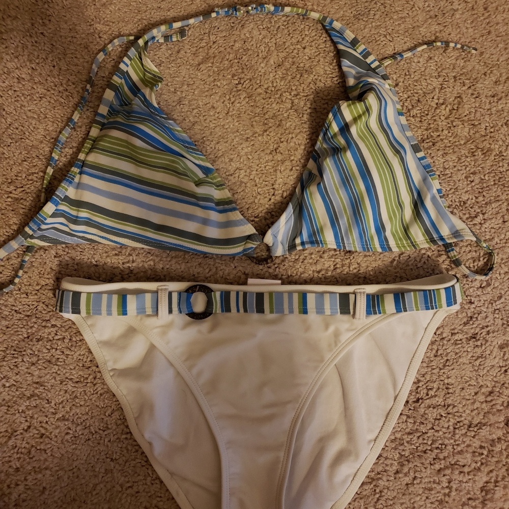 White striped halter bikini, Like New!!